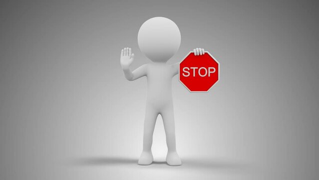 3D Man Holding Stop Sign in a Loop