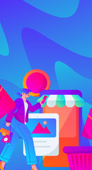 Festive Shopping E-Commerce Online Shopping People Flat Vector Concept Operation Hand Drawn Illustration