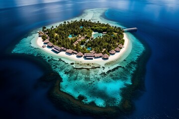 Stunning aerial perspective of the Maldives exhibiting its immaculate exquisiteness. Generative AI