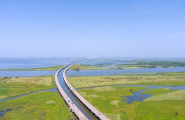 Beautiful blue sky over Mobile Bay, Alabama