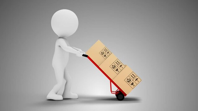 3D Man Porter Moving Boxes