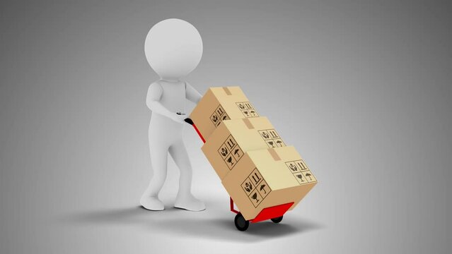 3D Man Porter Moving Boxes in a loop