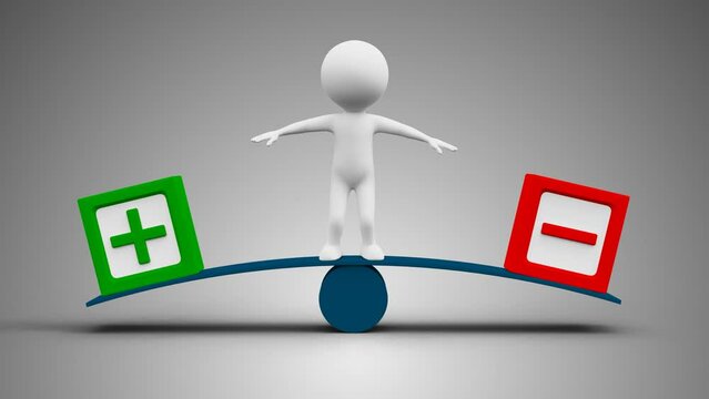 3D Man Balancing Between Plus And Minus in a Loop