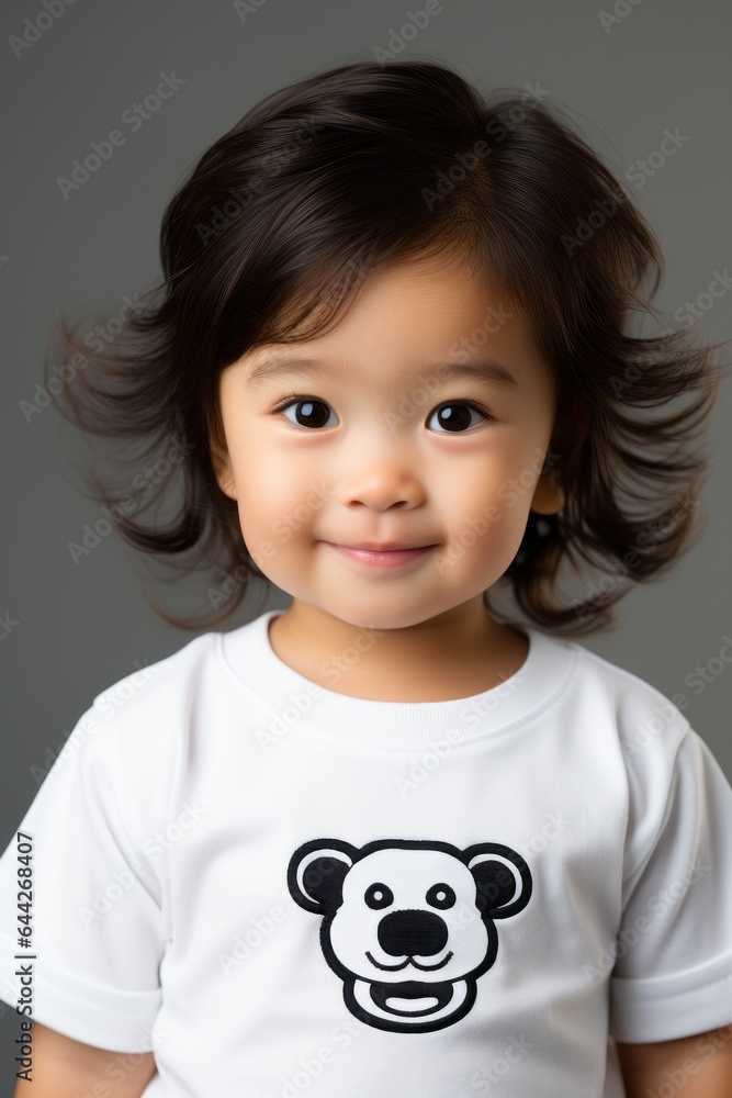 Wall mural An adorable Japanese American toddler with a white shirt. Generative AI. 