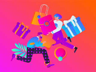 Festive Shopping E-Commerce Online Shopping People Flat Vector Concept Operation Hand Drawn Illustration