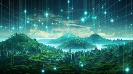 A city landscape made up of data. Generative AI. 