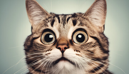 A comical image of a surprised cat with wide eyes and raised eyebrows. Perfect for adding humor to your content or meme creation
