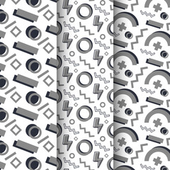 Set Of 90s Abstract Monochrome Pattern. Vector Illustration With Geometric Shapes