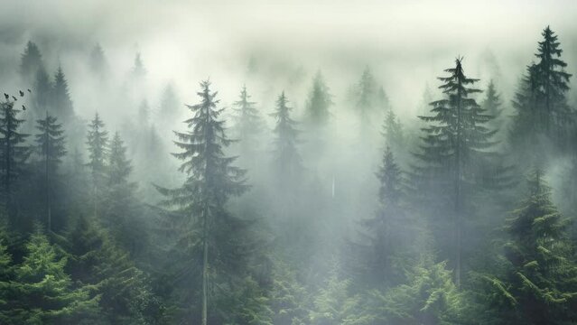 fog in the forest or  misty morning in the forest