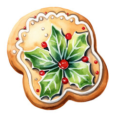 Christmas cookie watercolor illustration, generative AI