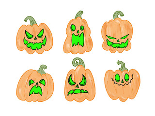 Set of pumpkin digital illustrations halloween 