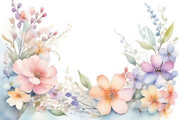 creative background in pastel colors tinny flowers right side copy space big - Generative AI technology