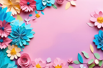 creative background in pastel colors tinny flowers right side copy space big - Generative AI technology