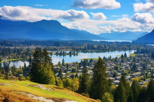 Scenic view of Abbotsford, BC's Fraser Valley in the summer. Generative AI