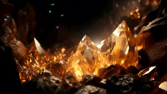 gold gemstones in the cave sparkle video template