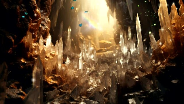 gold gemstones in the cave sparkle video template