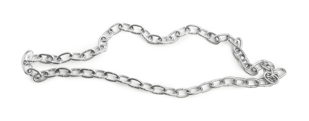 One common metal chain isolated on white, top view