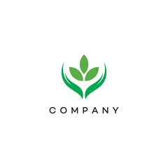 Hands leaf plat landscaping organic herbal earth green eco care medial health Logo design, brand identity, business logo, editable vector