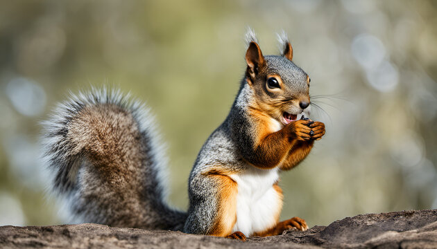 A startled squirrel with its cheeks puffed up in a humorous expression. Use this image to bring laughter to your audience