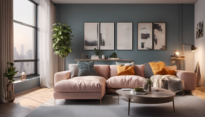 Chic and trendy urban apartment, city living in style. A contemporary apartment interior. Great for urban lifestyle ads