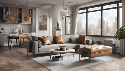 Chic and trendy urban apartment, city living in style. A contemporary apartment interior. Great for urban lifestyle ads
