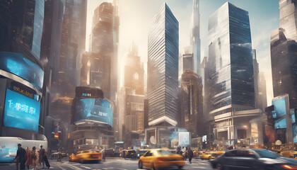 Financial success and wealth, investment and prosperity theme. A scene of a prosperous financial district. Great for financial services ads, extensive ad space