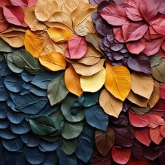 Collage of yellow, orange, pink, and brown leaves