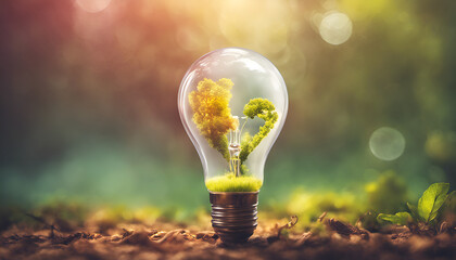 lightbulb shaped as a heart filled with nature, image design. Sunny, bright image