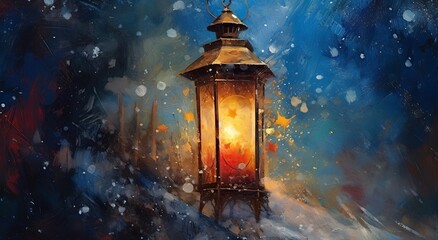 Christmas lantern, winter festive background generative ai.