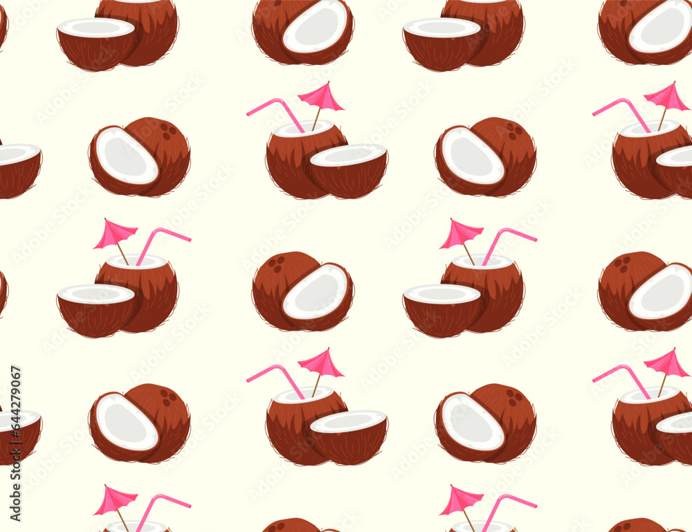 Poster seamless pattern wit coconut concept. repeating design element for printing on fabric. natural and o