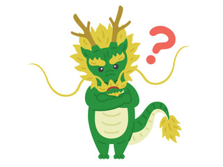 首を傾げる、龍のキャラクターのイラスト
