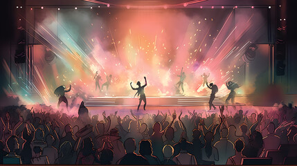 光と煙が織りなす幻想的なコンサート No.032  A Fantastical Concert with Colorful Lights and Smoke Generative AI