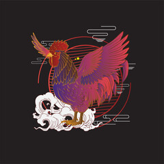 red bird illustration design for sukajan is mean japan traditional cloth or t-shirt with digital hand drawn Embroidery Men T-shirts Summer Casual Short Sleeve Hip Hop T Shirt Streetwear