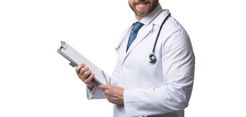 cropped view of internist with prescription in studio. internist with prescription