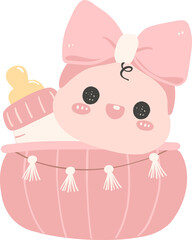 Baby in basket, Cute pink baby shower girl