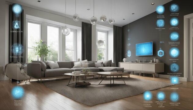 Internet of Things concept with smart home featuring various connected devices and appliances - AI