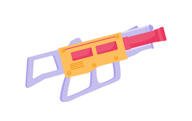 Laser tag gun concept. Pistol for fun and entertainment. Laser club inventory. Activity for youth. Template, layout and mock up. Cartoon flat vector illustration isolated on white background
