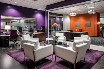 Elegance Redefined: A Visionary Modern Office Interior Bathed in Rich Plum Colors