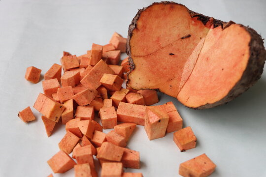 Elephant foot yam, suran, sliced for cooking preparations