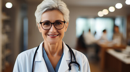 Female senior doctor with stethoscope