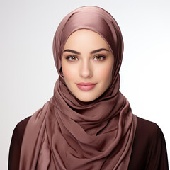 beautiful young arab muslim model woman wearing hijab headscarf and smiling