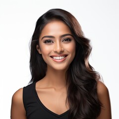 portrait of a beautiful young indian model woman smiling with clean teeth