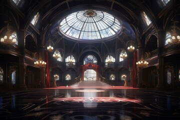 An illustrated image featuring a digitized beautiful hall. Generative AI