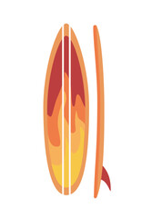 Surfboard top view concept. Equipment for beach rest and leisure. Tropical and exotic countries. Active lifestyle and extreme sports. Cartoon flat vector illustration isolated on white background