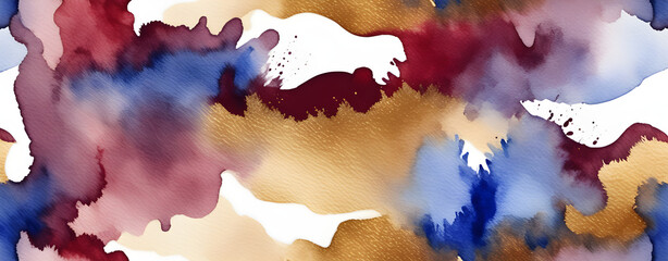 burgundy-red-and-royal-blue-and-gold-brown-watercolor-background, Generative AI