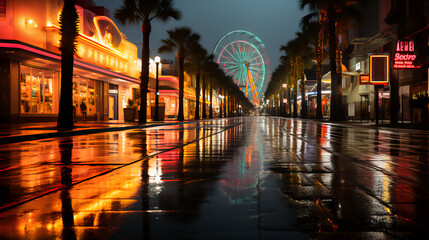 Fototapeta na wymiar Coastal town - carnival - boardwalk - Ferris wheel - beach 