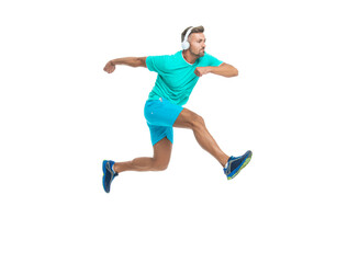 Fototapeta na wymiar energetic athletic man sport runner sportsman running and joggig in sportswear has stamina isolated on white background