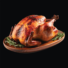 roasted chicken grill realistic vector art illustration, isolated on black background, digital vector graphic