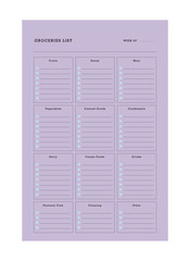 groceries list workout tracker planner. Plan you food day easily. Vector illustration.	