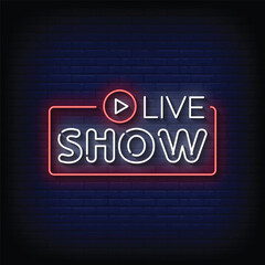 Neon Sign live show with brick wall background vector
